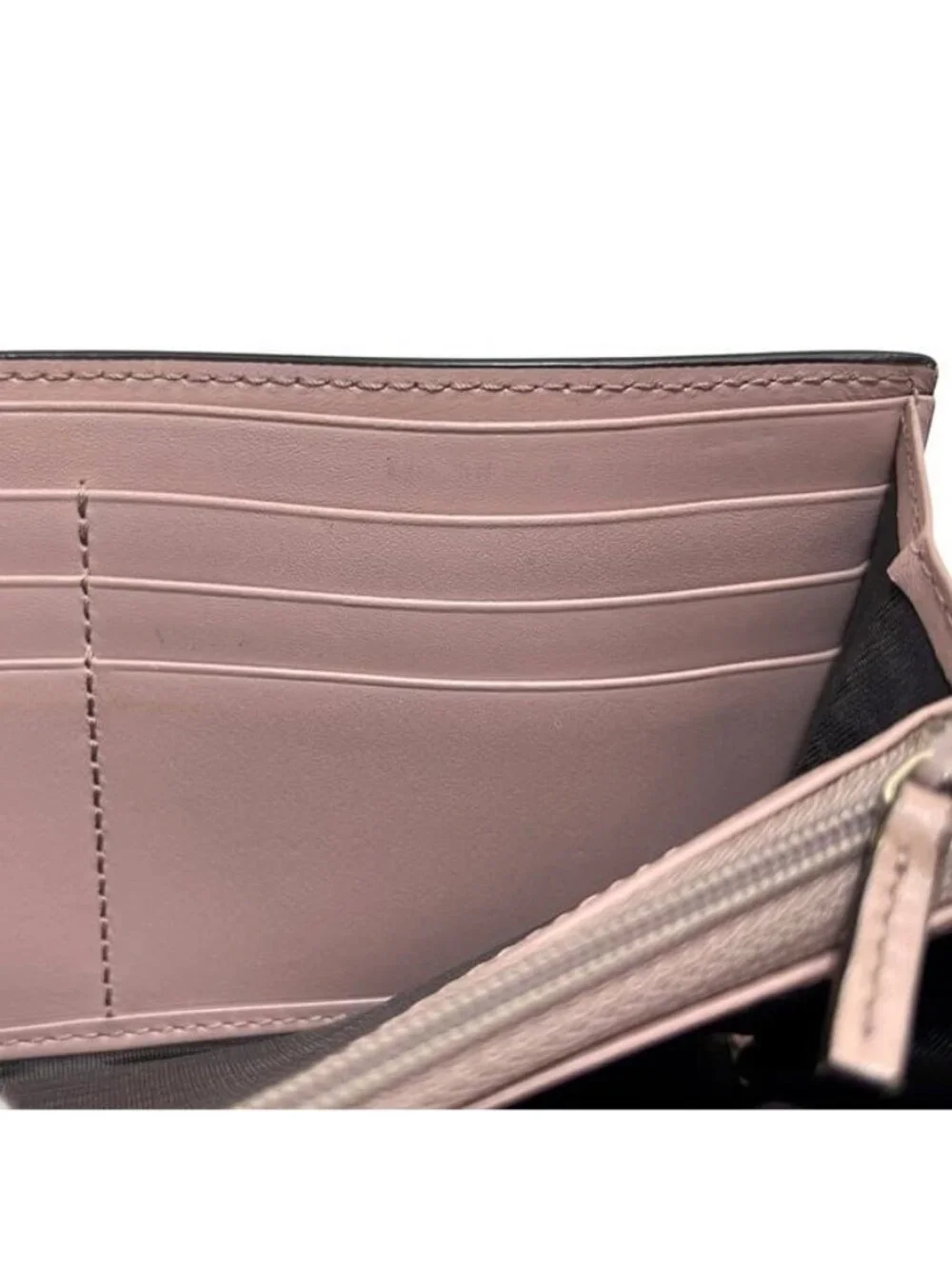 Gucci Bifold Long Wallet Pink Beige Striped Leather - Picture 8 of 13